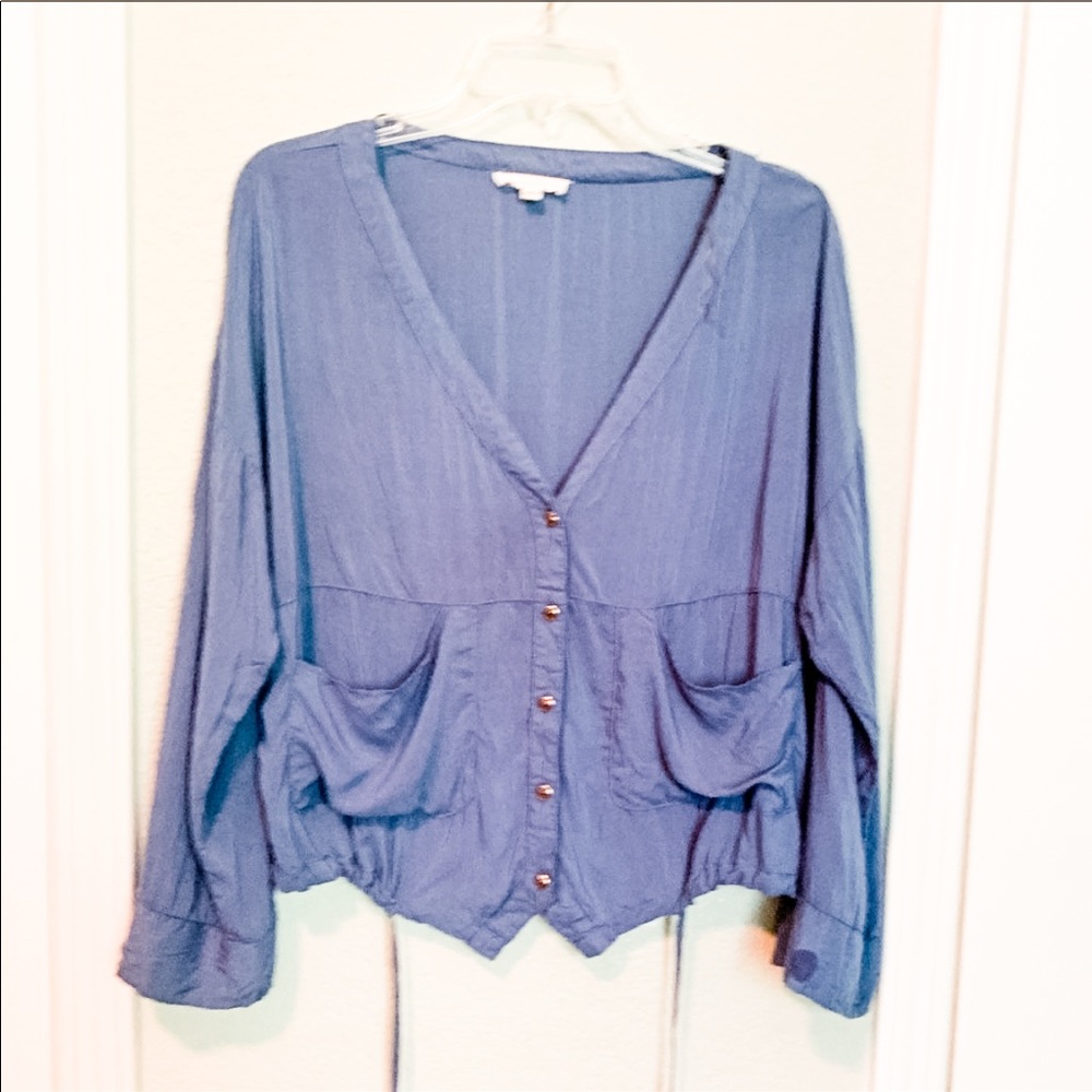 Entro Blue Rayon Button Down Pocket Top - image 1
